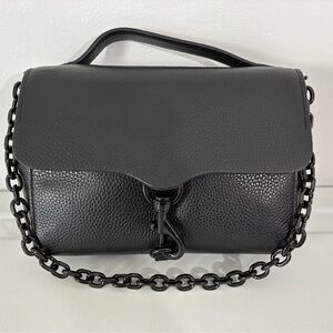 Rebecca Minkoff Megan Top Handle Bag Black Leather with Chain Shoulder Crossbody